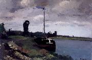 River landscape with boat Paysage fluviale avec bateau pres de Pontoise